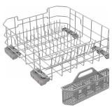 UPGRADED WD28X26099 Dishwasher Lower Rack Compatible with GE Dishwasher Rack Replacement Parts with Wheel,WD28X26099 WD28X34744 304 Stainless Steel GE Dishwasher Lower Rack Part and Silverware Basket 
