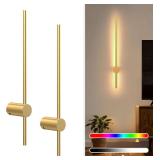 NIORSUN 24 Inch Battery Operated Wall Sconce Set of 2,Gold Minimalist Rechargeable LED Wall Lights with Remote, 10 Colors Dimmable Wireless Wall Lamp for Living Room Bedroom Hallway - $70