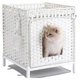 Cat Litter Box Enclosure Hidden Litter Box Furniture with Metal Heightened Feet, Rattan Handwoven Cat House with Litter Mat, Hidden Litter Box Furniture for Bedroom Living Room White - $67