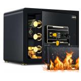 ADIMO Safe Box with Fireproof Waterproof Money Bag, Alloy Steel Home Safe with Digital Keypad, Dual Key Lock, Fireproof Money Bag & LED Light, 1.2 Cuft Personal Document Lock Box for Office Dorm Hotel