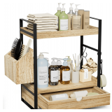 2-Tier Bathroom Counter Organizer with Drawer and Basket, Wood Countertop Organizer for Storage, Skincare Organizers for Vanity, Counter Shelf for Bathroom Organization - $30
