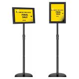 2 Pack Sign Holder Stand 8.5x11 Inch, Adjustable Sign Stand, Floor Standing Sign Holder, Snap-Open Frame Display, 360  Rotation Outdoor Indoor Poster or chalk board Display for advertising,Malls,Black