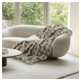 Mon Chateau Beige Marble Print Bubble Faux Fur Throw, Plush Luxury Blanket for Couch, Sofa, or Bed, Soft Reversible Throw Blanket for Sleeping, Home & Room D cor, 60' x 70' - $100