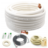 50ft Length Mini Split Line Set 1/4' 3/8' OD Copper Pipes Tubing and 3/8 White PE Thickened Insulated with Flared Nuts for Mini Split Air Conditioner HVAC or Heat Pump for 9000BTU (1/4+3/8 with wires)