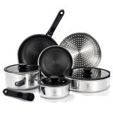 ROYDX New Model Hybrid Nonstick Cookware Set 19-Piece Stainless Steel Pots and Pans Set with Removable Handles, Save Space,Dishwasher and Oven Safe, Induction Ready, Compatible with All Cooktops - $23