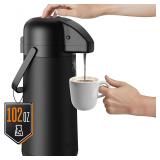 Airpot Coffee Carafe for Keeping Hot - 102 OZ/ 3L Large Coffee Dispenser with Pump - Insulated Stainless Steel Carafe Urn for Hot Drinks Water Tea - Thermal Beverage Dispenser for Parties - $40