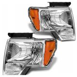 2009 2010 2011 2012 2013 2014 Ford F150 Pickup Headlight Assembly for 09-14 Ford F150 Clear Lens Chrome Housing with Amber Reflector Headlamp Replacement Left and Right Pair - $100