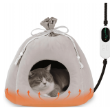 FHTONGE 2 in 1 Heated Cat Bed Cave with Timer Temp Adjustment, Thermal Enclosed Kitten Bed Hideaway Machine Washable, Self-Warming Cozy Pet Nest Covered Beds for Indoor Kitten Old Cat Puppy Small Dog 