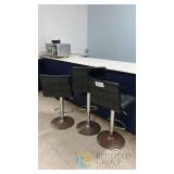 3 Black Adjustable Swivel Bar Stools, Faux Leather, Chrome Base, Height 35–43', 1558