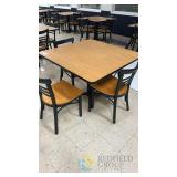 Commercial Square Table & 4-Chair Set, Laminate Top, Black Metal Frame, Asset #1556