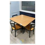 Square Cafeteria Table Set with 4 Wood/Metal Chairs, Light Woodgrain, Tag 15212
