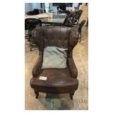 Vintage-Style Brown Leather Wingback Armchair