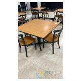 Square Laminate Cafeteria Table with 4 Black Metal Frame Wood Chairs, 42'x42' Table, Item 5499