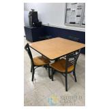 Commercial Square Cafeteria Table Set, 36'x36' Table, 4 Metal/Wood Chairs, Black Frame