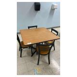 Commercial Cafeteria Table Set, Square 36'x36' Laminate Top, 4 Wood Seat Black Metal Chairs, Serial 1540