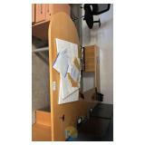 L-Shaped Office Desk Set, Two Drawer Pedestals, Light Maple, Mesh Drafting Chair, 71'x78'