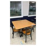 Commercial Cafeteria Table Set, 48'x48' Laminate Top, 4 Metal Frame Chairs, Black/Wood Finish