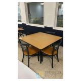 Square Commercial Cafeteria Table Set - 42'x42', 4 Black Metal Chairs, Woodgrain Laminate Top