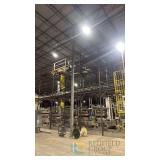Large Industrial Steel Mezzanine Structure, 2-Story, Caged Ladders, Bar Grating, 100x12x22 Ft