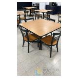 Restaurant Square Table with 4 Wood Chairs, 36'x36', Black Metal Frame