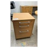 3-Drawer Rolling Office Pedestal Cabinet, Light Wood Finish, Locking, 16'x20'x24', on Casters