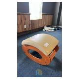 Ergonomic Rocking Ottoman Footrest, Wood Base, Beige Vinyl Upholstery, Approx. 18'x16'x14'
