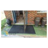 Pair Granite Outdoor Urn Planters 30"x16" and Single 24" Black Granite Lidded Memorial Urn