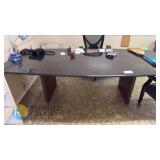 Large Rectangular Granite-Look Office Desk, Black Speckled Top, 84"x36", Engineered Wood Legs