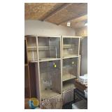 Light Wood Glass Display Cabinets with Adjustable Shelves and Built-in Lighting, Broken door