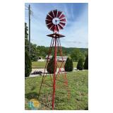 8 ft Red Ornamental Metal Windmill with 30 in Blade Diameter for Yard or Garden Decoration