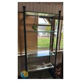 Black Metal Glass 5-Tier Display Shelf with Decorative Side Circles, Approx. 72x36x16 Inches