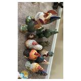 Vintage Ceramic Rooster and Chicken Figurines, Multicolor Hand-Painted Glaze, Various Sizes