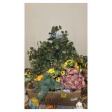 Large Mixed Faux Flower Arrangement in Wicker Basket - Sunflowers, Hydrangeas, Assorted Greens