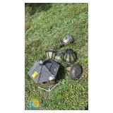 Lot of 6 Black Outdoor Lantern Light Fixtures, Wall-Mount/Hanging, Metal & Glass, Assorted Styles