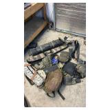 Mixed Tactical Gear Lot: Rifle Cases, Voodoo Tactical Bag, MOLLE Pouches, Knee Pads, Camo