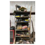 Heavy-Duty 5-Shelf Industrial Steel Rack with Pneumatic Tires, Assorted Tools, and Hardware