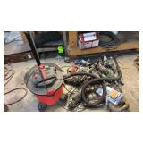 Power Tool Lot: Bauer Wet/Dry Vac, Milwaukee Circular Saw, DeWalt Band Saw, Grinders, Drills