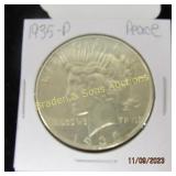 US 1935-P PEACE SILVER DOLLAR. MS QUALITY