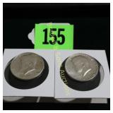 GROUP OF TWO AU QUALITY 1964 KENNEDY SILVER HALF