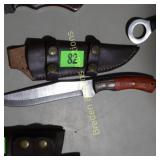 NEW 10" DAMASCUS STEEL FIXED BLADE WITH LEATHER