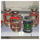 GROUP OF 3-8" AND 1-6" VINTAGE OIL LANTERNS.