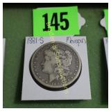 US 1881-S MORGAN SILVER DOLLAR.