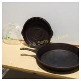VINTAGE 12" LODGE CAST IRON SKILLET & WAGNER WARE