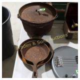GROUP OF 3 USED CAST IRON POTS & PANS