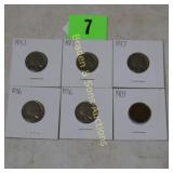 GROUP OF 5 BUFFALO NICKELS AND 1 INDIAN HEAD