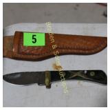 CUSTOM MADE 9" FIXED BLADE KNIFE WITH LEATHER
