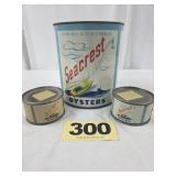 Seacrest 1 Gal & (2) 1/2 Pt Oysters Cans,