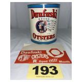 Daufuski 1 Gal Oysters Can, Advertising Sign,