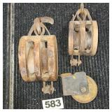 (2) Vintage Double Pulleys, Wheel
