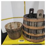 Wood Pail & Large Banded Bucket,